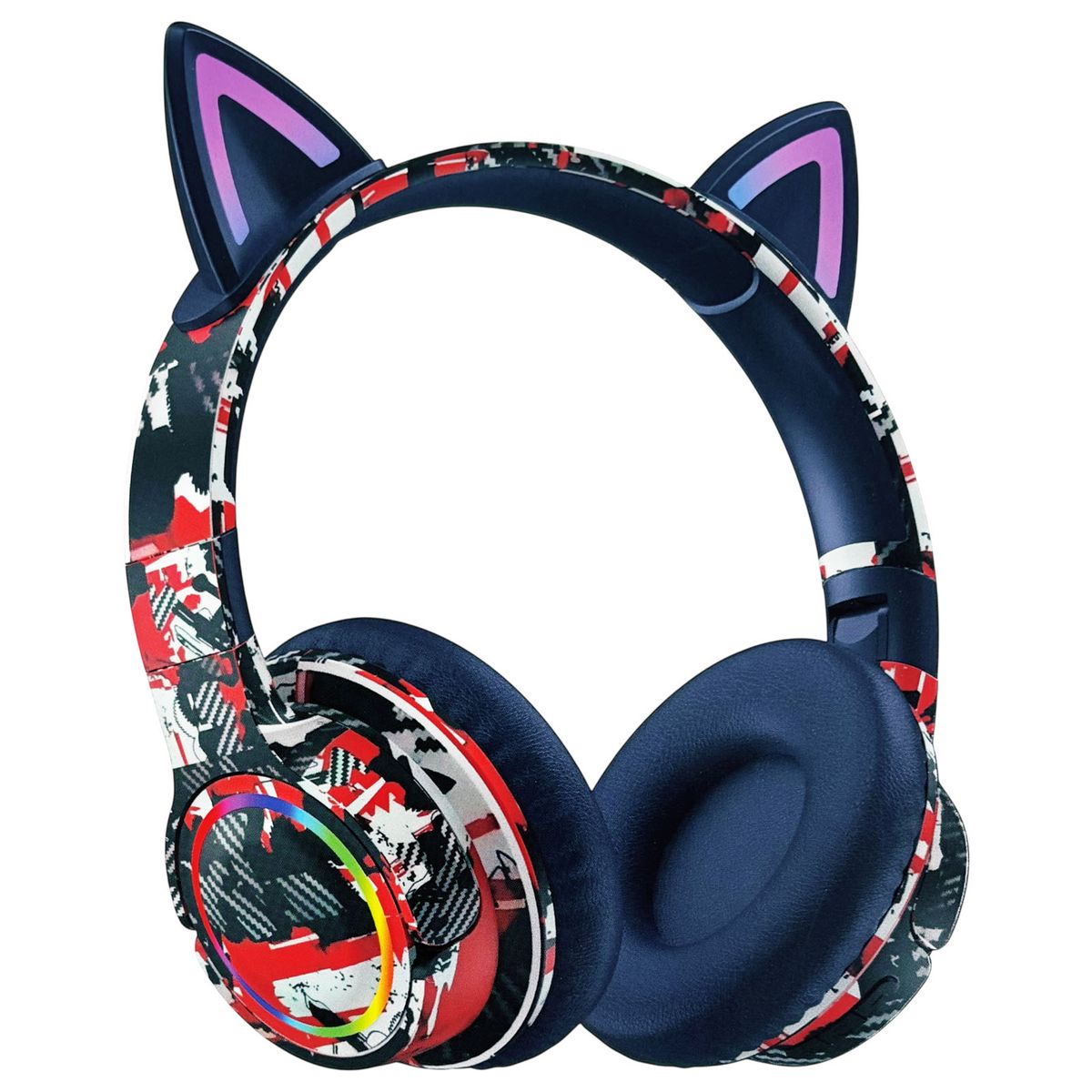 TECNOLAB - Audifono Inalámbrico Bluetooth Oreja De Gato Luces RGB Rojo