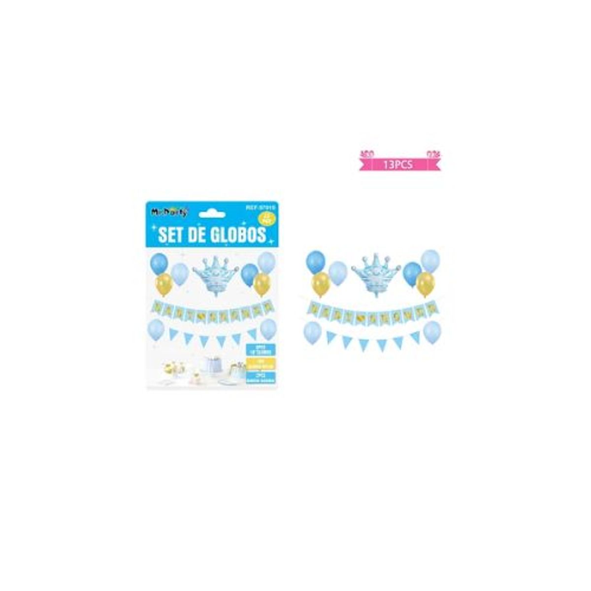 GENERICO - Set de globos látex y guirnalda baby shower celeste 13pcs