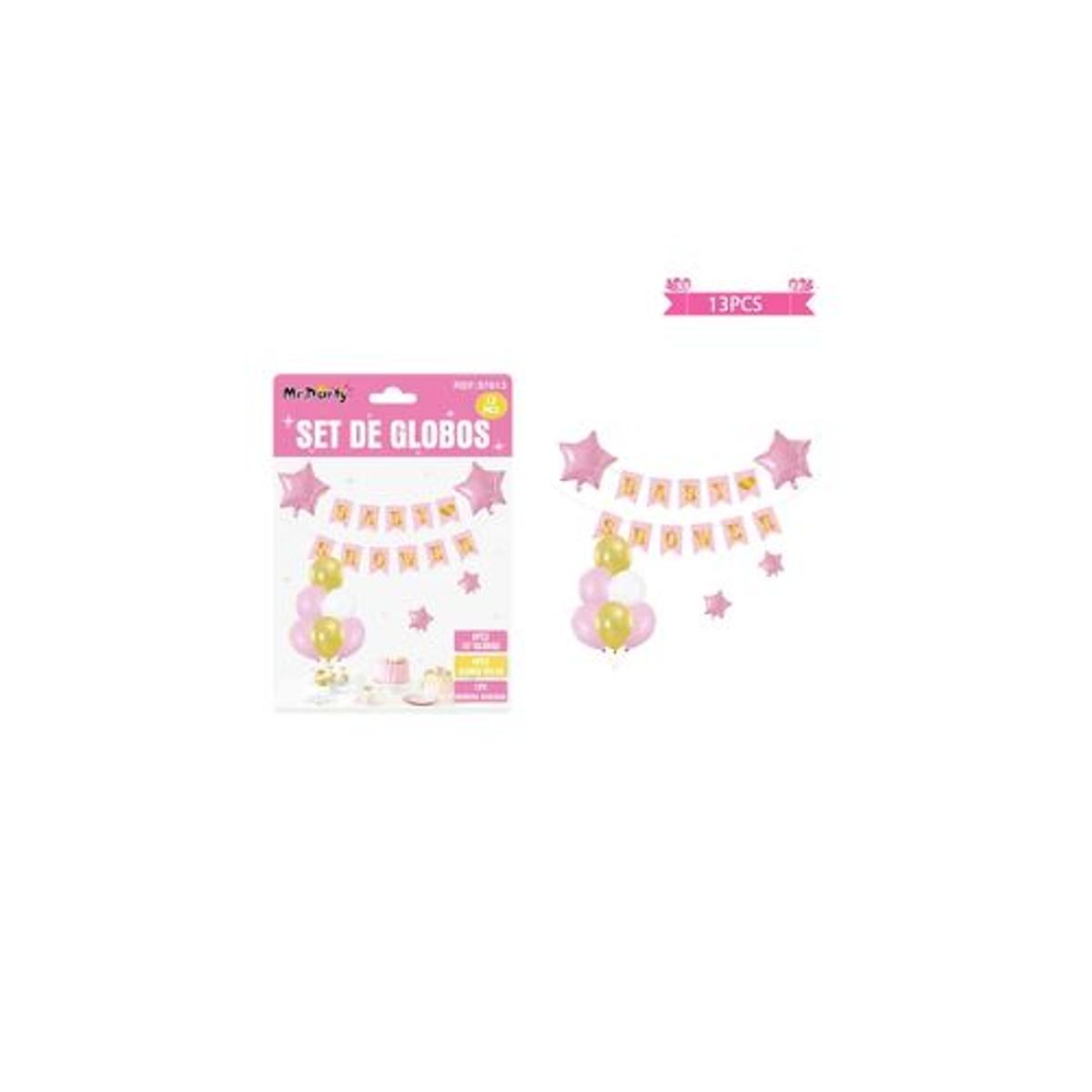 GENERICO - Set de globos látex y guirnalda baby shower rosado 13pcs