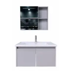 GENERICO - Vanitorio Flotante Completo 60 cm Botiquín y Espejo Led Gris Claro