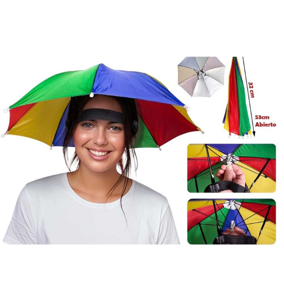 GENERICO - Gorro Paraguas Quitasol de Cabeza Filtro UV 53cm