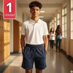 UTILISIMO - Pantalón Corto Short Juvenil Algodón Deportivo Escolar Azul Marino