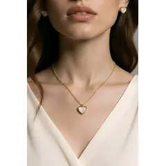 LUXURYJOYAS - Conjunto 2 Piezas Aros+Collar Corazón ágata oro bañado sello 18k