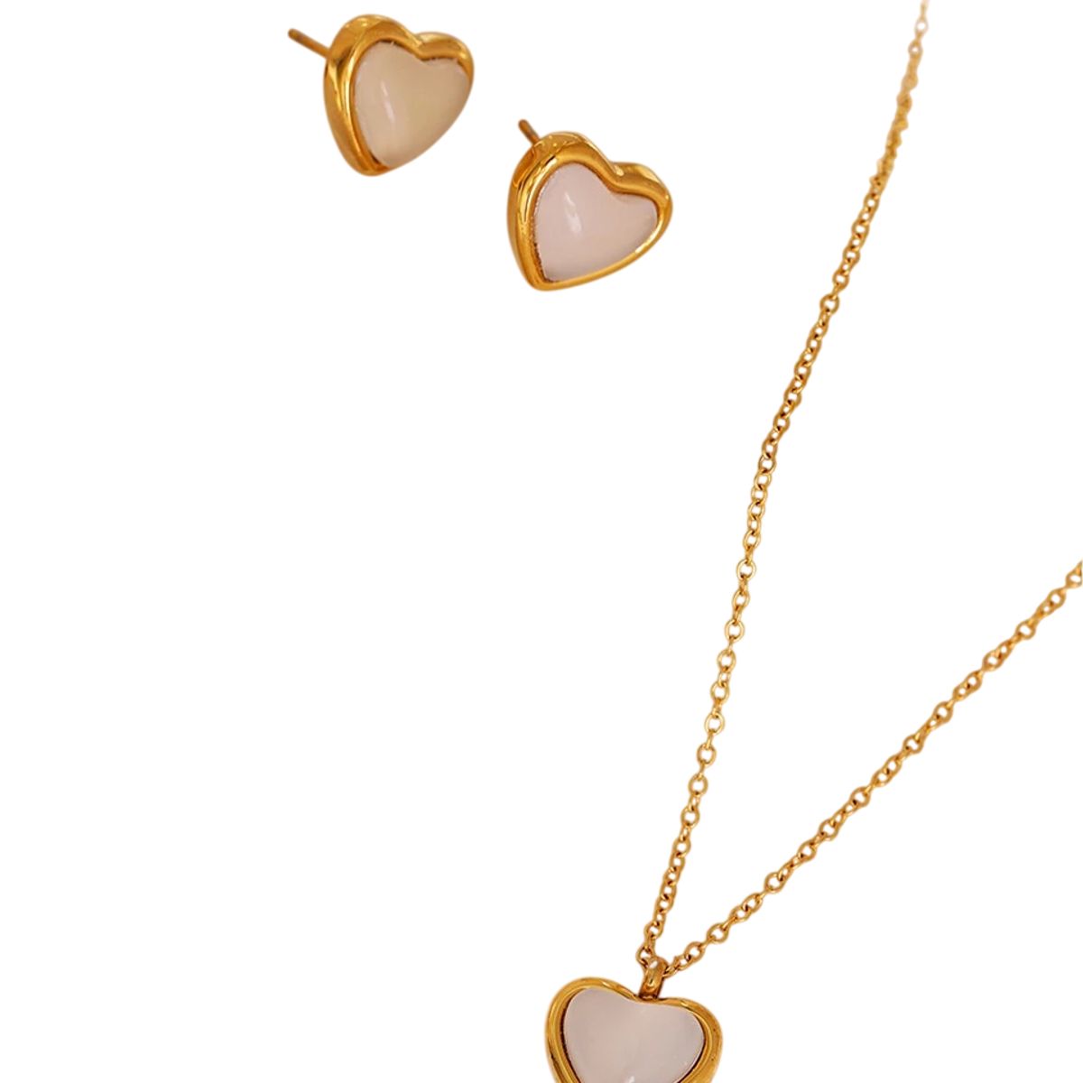 LUXURYJOYAS - Conjunto 2 Piezas Aros+Collar Corazón ágata oro bañado sello 18k