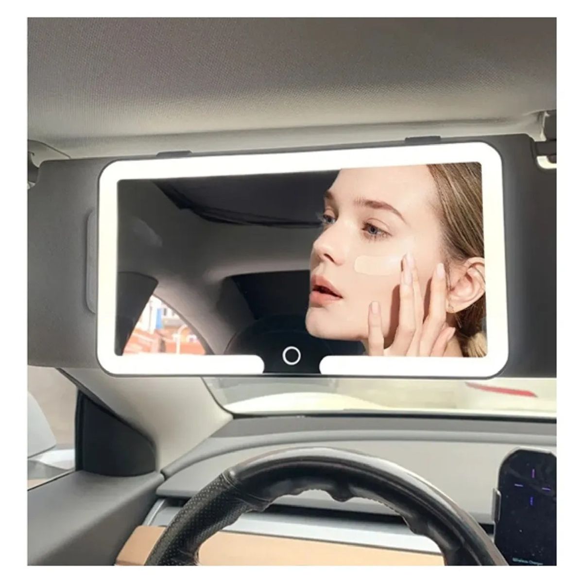 GENERICO - Espejo Maquillaje Auto Con 3 Luces Led Recargable Usb-c Base Negra