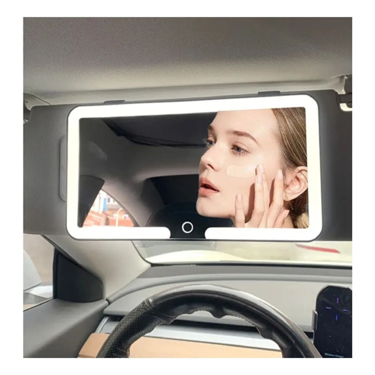 GENERICO - Espejo Maquillaje Auto Con 3 Luces Led Recargable Usb-c Base Negra