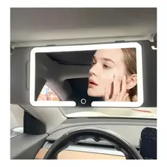 GENERICO - Espejo Maquillaje Auto Con 3 Luces Led Recargable Usb-c Base Negra