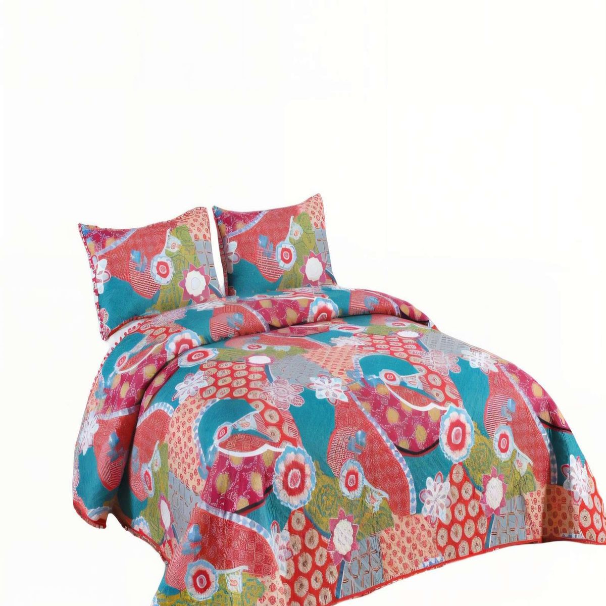 GENERICO - CUBRECAMA DE VERANO CON DISENO Y POMPON 2P COLOR ROSADO