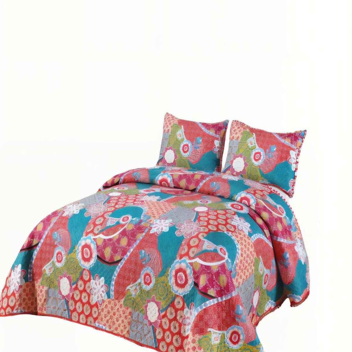 GENERICO - CUBRECAMA DE VERANO CON DISENO Y POMPON 2P COLOR ROSADO