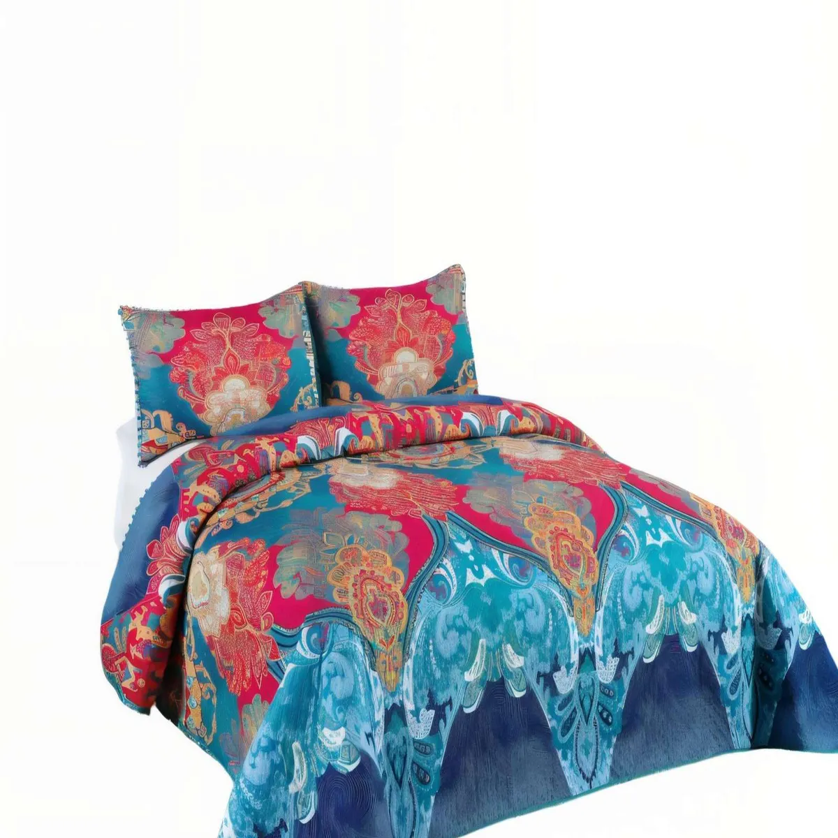 GENERICO - CUBRECAMA DE VERANO CON DISENO Y POMPON 2P COLOR AZUL