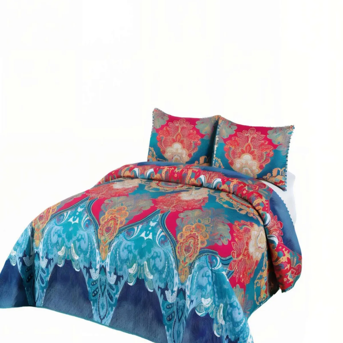 GENERICO - CUBRECAMA DE VERANO CON DISENO Y POMPON 2P COLOR AZUL