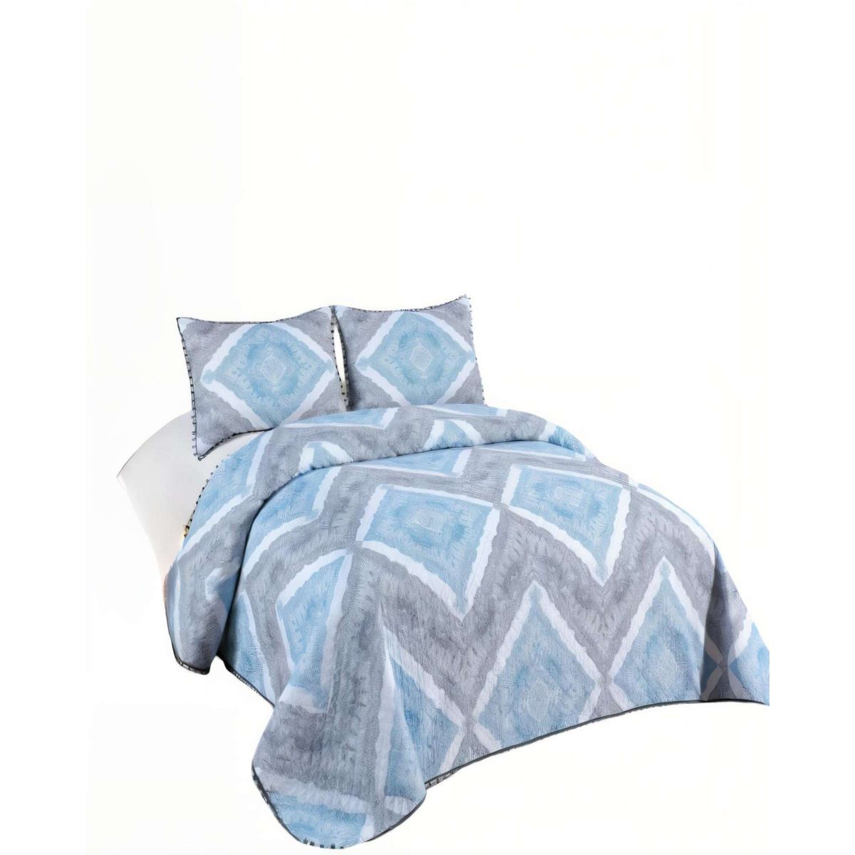GENERICO - CUBRECAMA DE VERANO CON DISENO Y POMPON 2P COLOR GRIS
