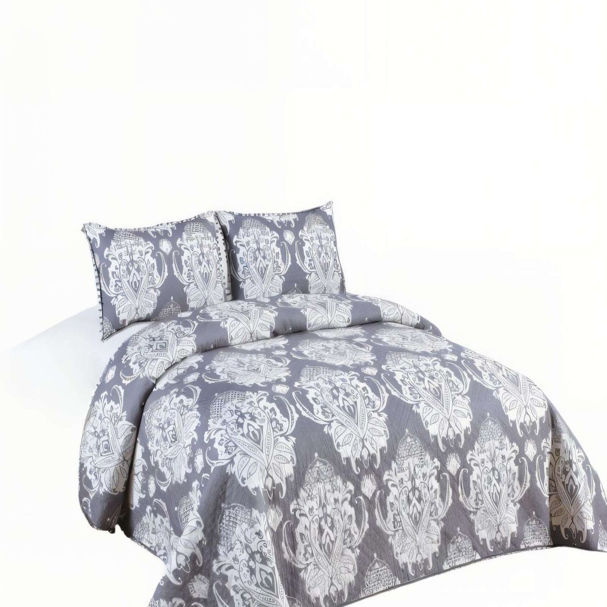 GENERICO - CUBRECAMA DE VERANO CON DISENO Y POMPON 2P COLOR GRIS OSCURO