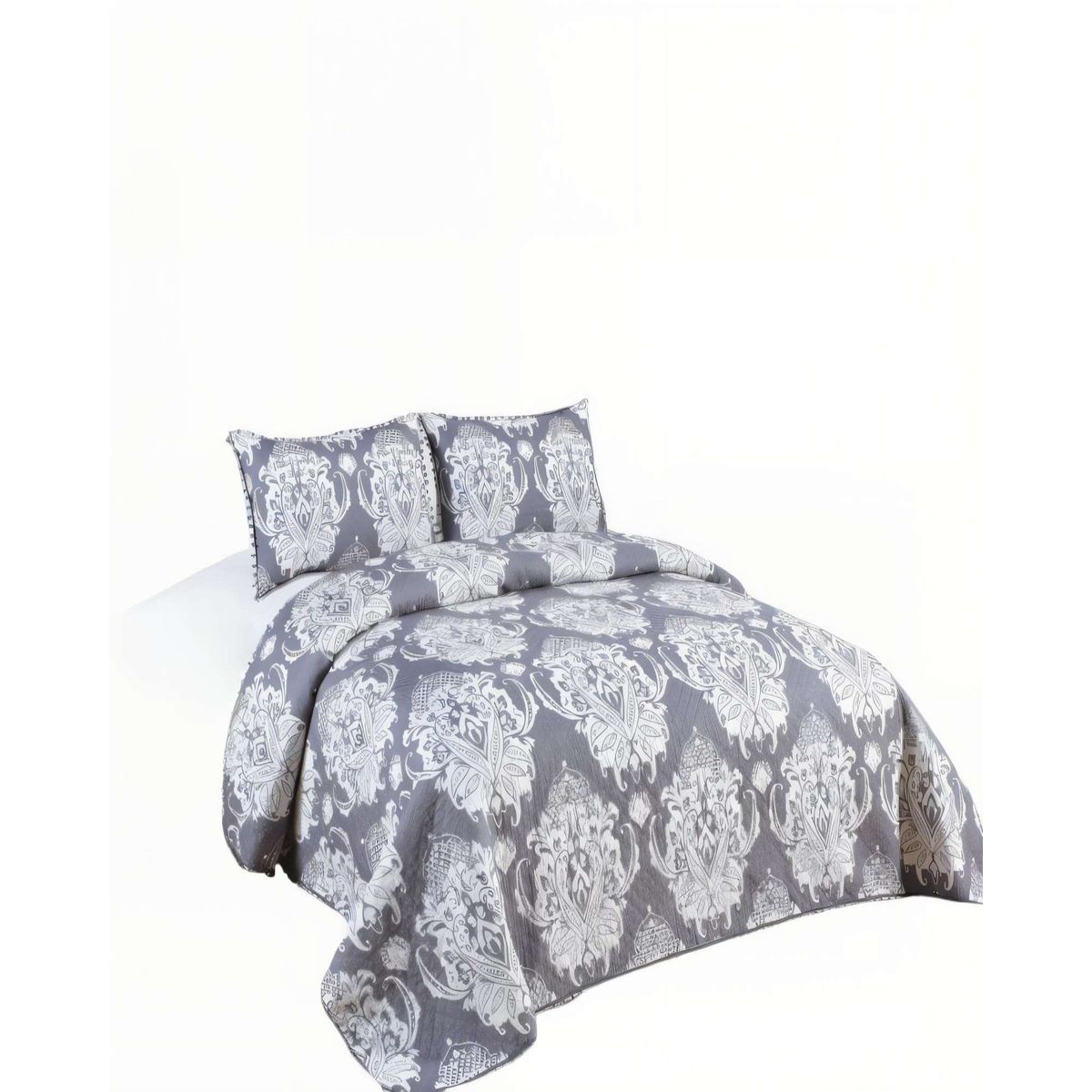 GENERICO - CUBRECAMA DE VERANO CON DISENO Y POMPON 2P COLOR GRIS OSCURO