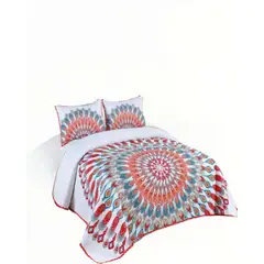 GENERICO - CUBRECAMA DE VERANO CON DISENO Y POMPON 2P COLOR BLANCO