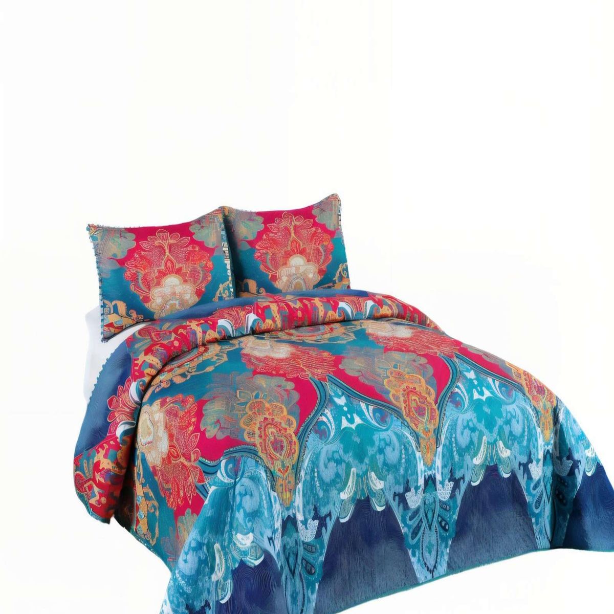 GENERICO - CUBRECAMA DE VERANO CON DISENO Y POMPON KING COLOR AZUL