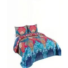 GENERICO - CUBRECAMA DE VERANO CON DISENO Y POMPON KING COLOR AZUL