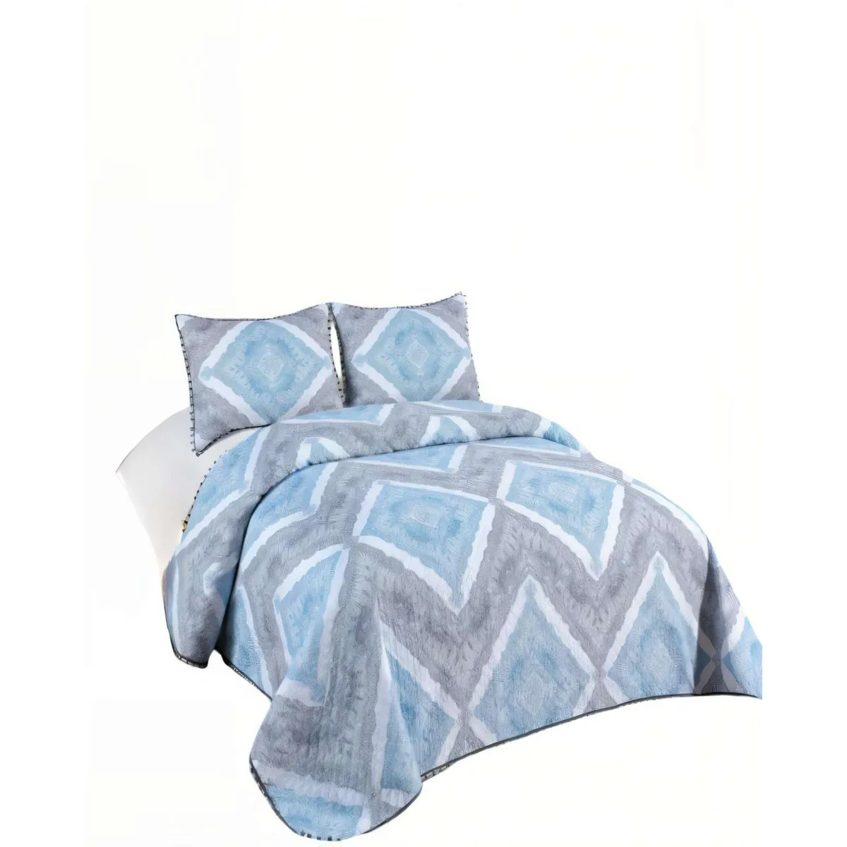 GENERICO - CUBRECAMA DE VERANO CON DISENO Y POMPON KING COLOR GRIS