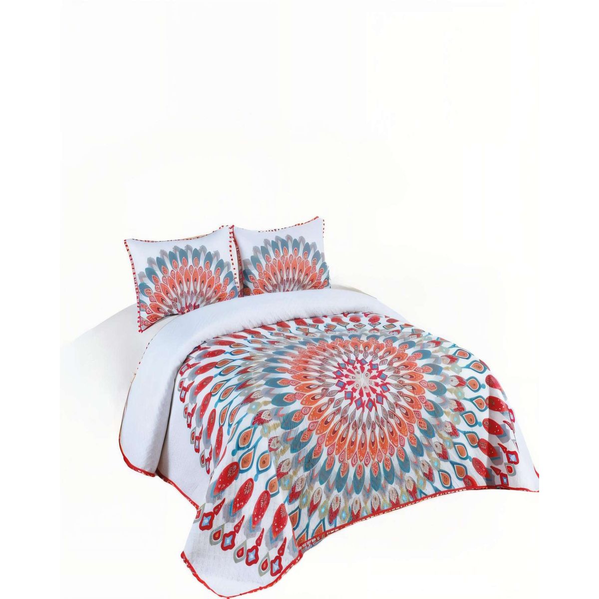 GENERICO - CUBRECAMA DE VERANO CON DISENO Y POMPON KING COLOR BLANCO