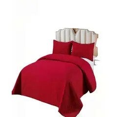 GENERICO - CUBRECAMA DE VERANO UNICOLOR CON POMPON 2P COLOR ROJO