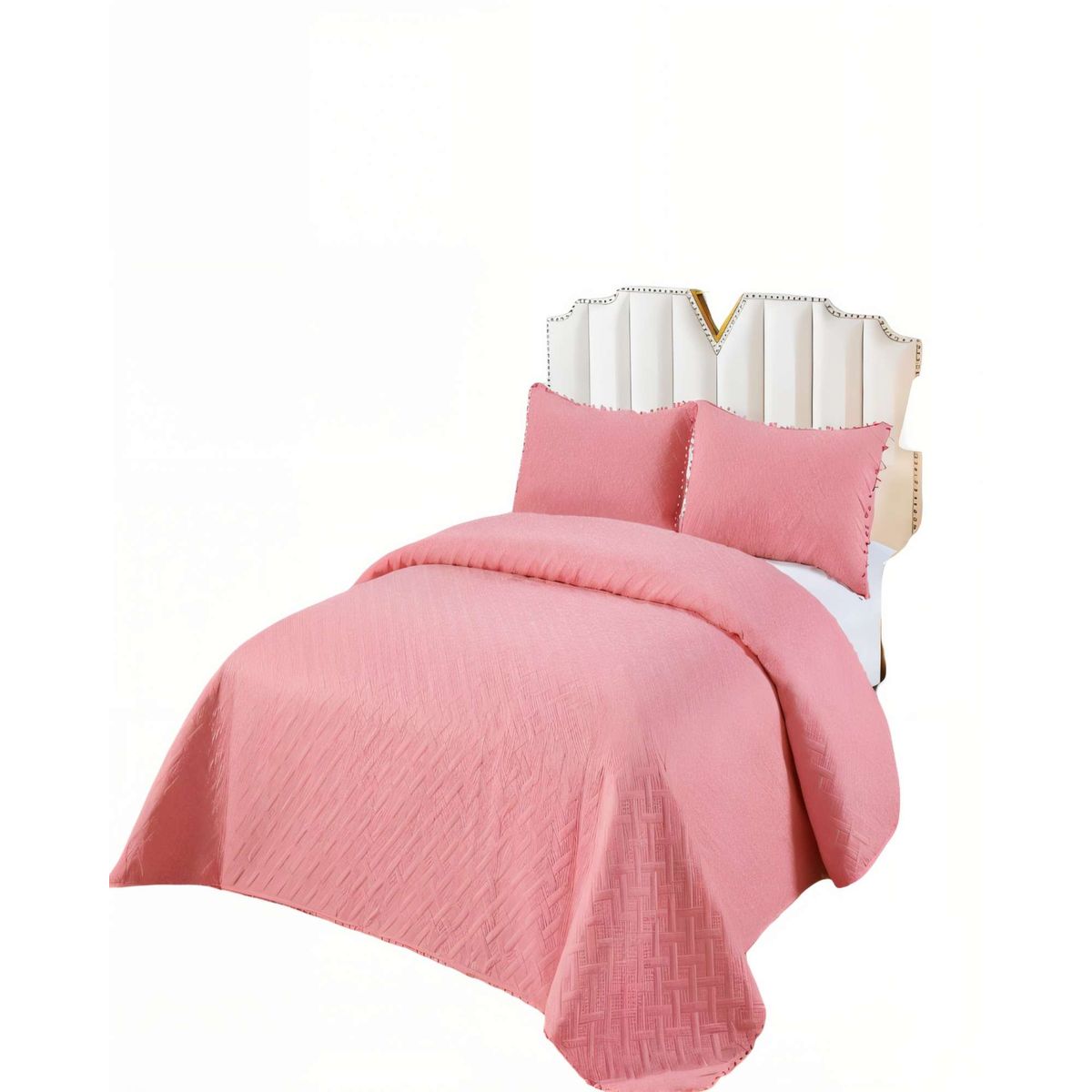 GENERICO - CUBRECAMA DE VERANO UNICOLOR CON POMPON 2P COLOR ROSADO