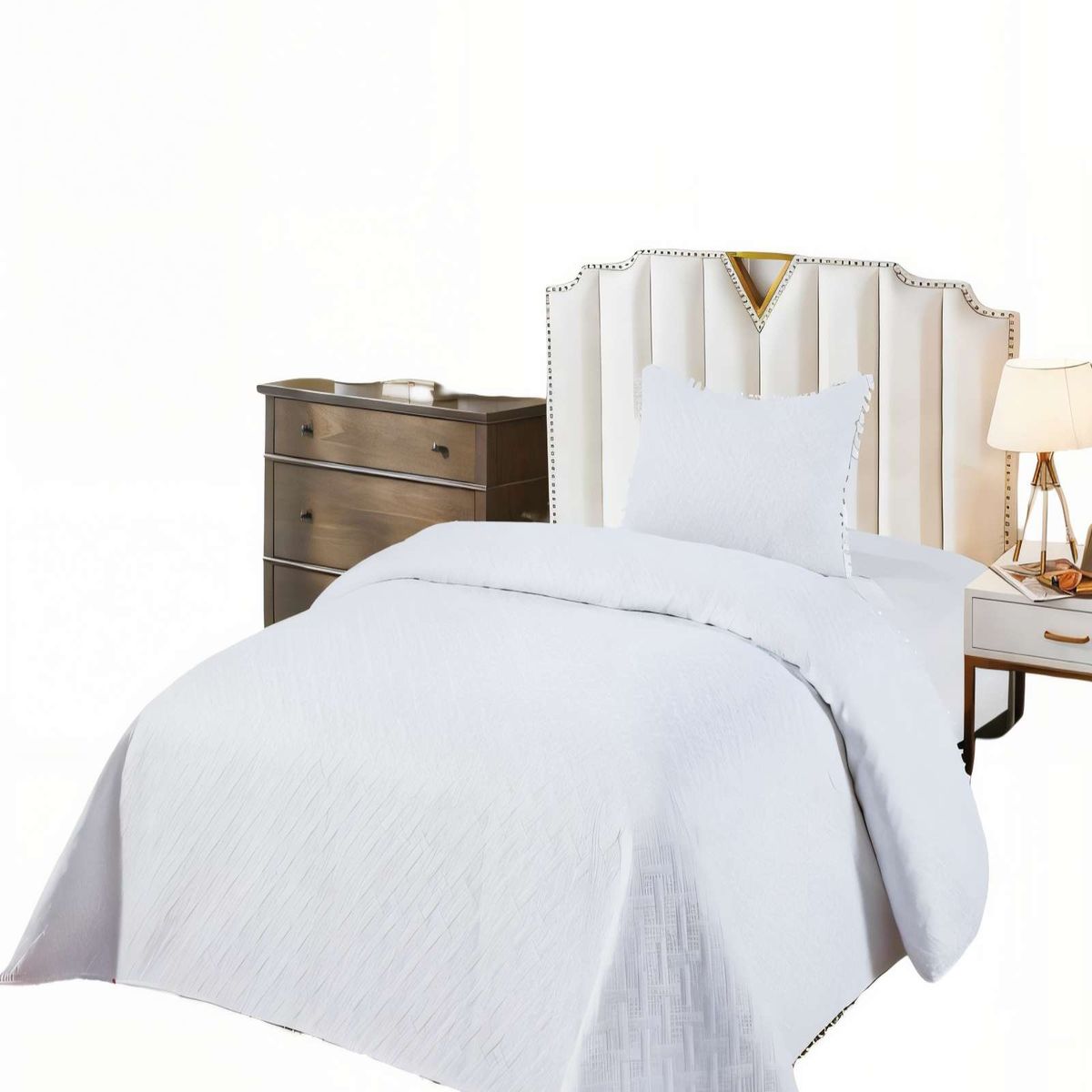 GENERICO - CUBRECAMA DE VERANO UNICOLOR CON POMPON KING COLOR BLANCO_.