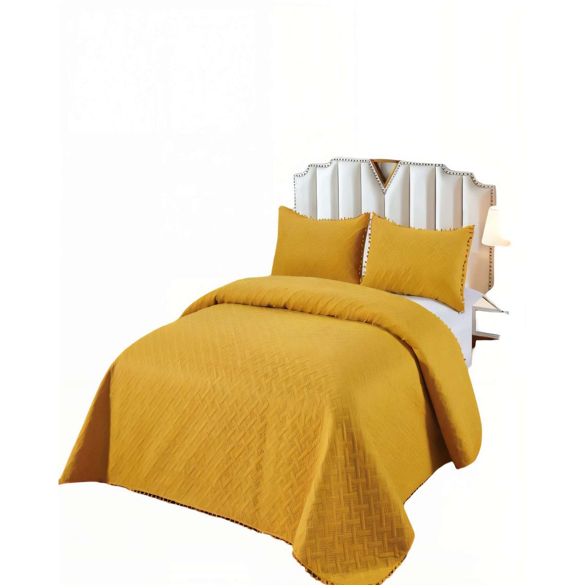 GENERICO - CUBRECAMA DE VERANO UNICOLOR CON POMPON KING COLOR AMARILLO
