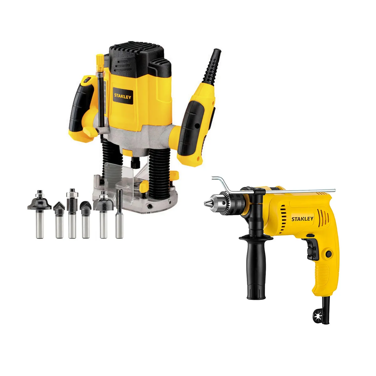 STANLEY - Rebajadora/Fresadora 1200W + taladro percutor 1/2" STANLEY
