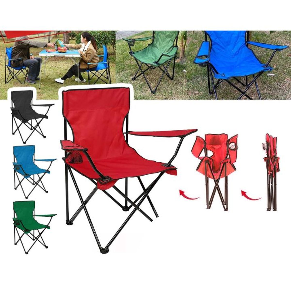 GENERICO - Silla Plegable Lisa con Portavasos 80x50cm Rojo