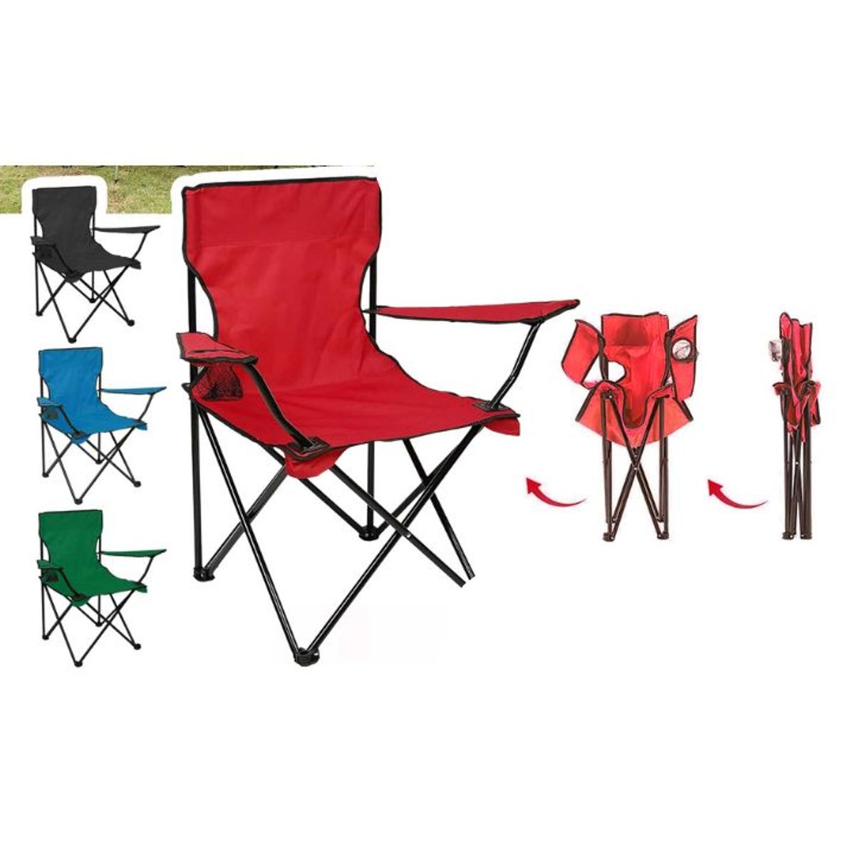 GENERICO - Silla Plegable Lisa con Portavasos 80x50cm Rojo