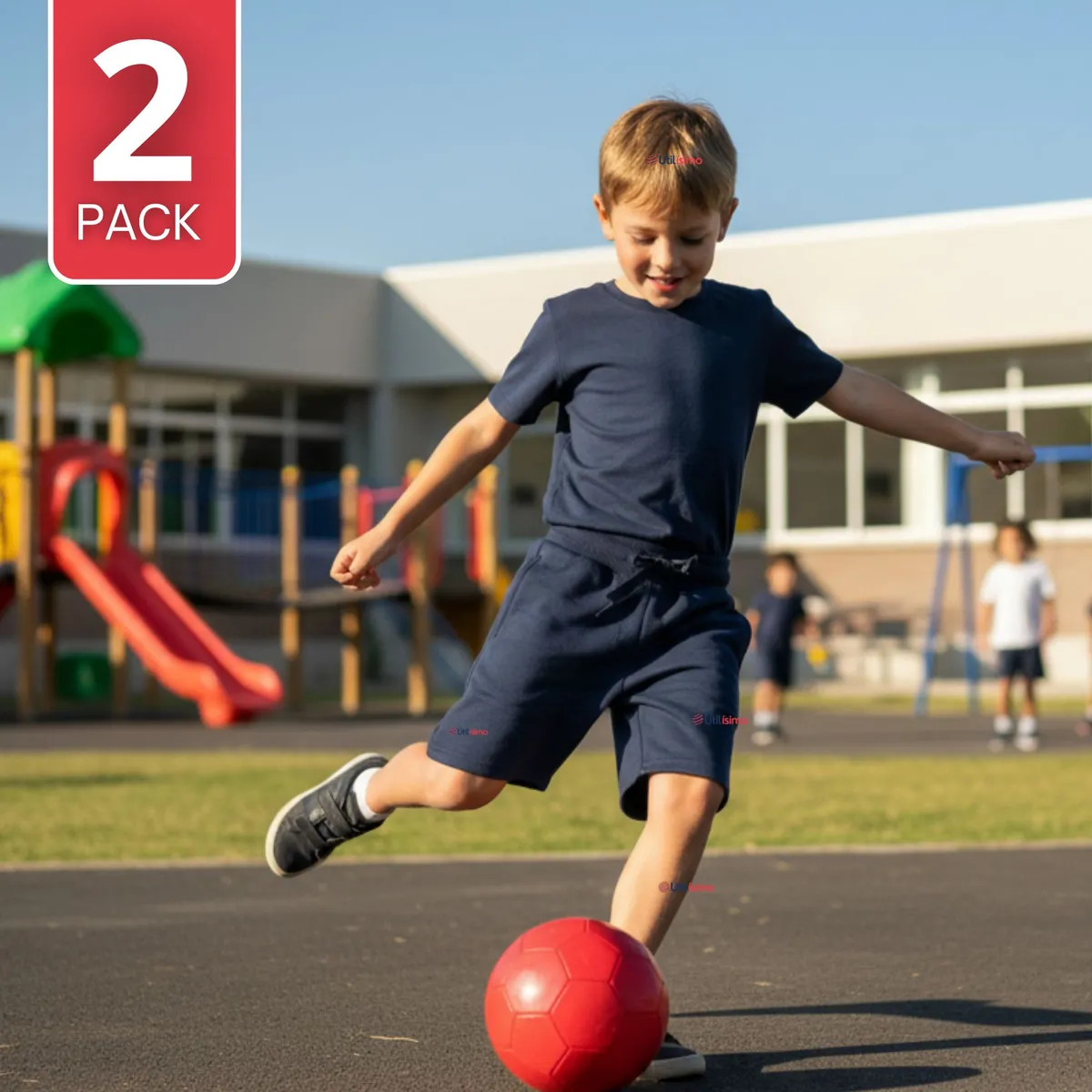 UTILISIMO - Pack 2  Pantalón Corto Short Escolar Niño Algodón Deportivo Azul Marino