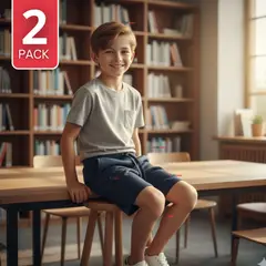 UTILISIMO - Pack 2 Pantalón Corto Short Escolar Niño Algodón Deportivo Azul Marino