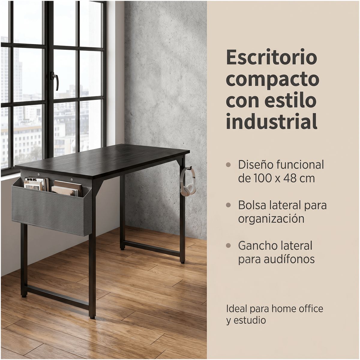 HOMER DESIGN - Escritorio Pedra 100cm con Bolsillo Gancho Lateral Firme