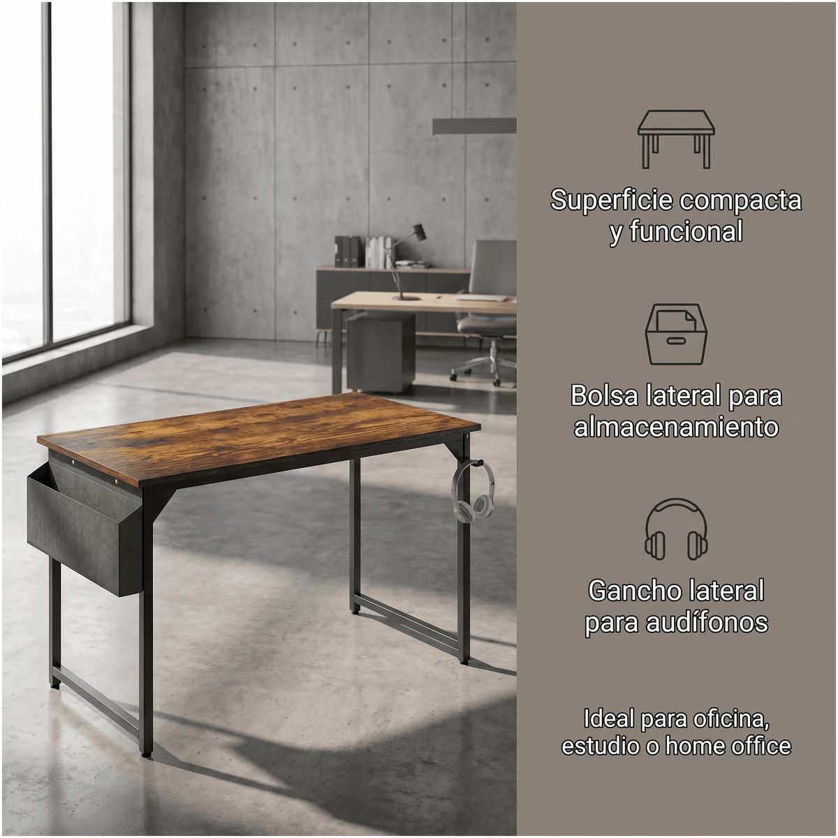 HOMER DESIGN - Escritorio Pedra 100cm con Bolsillo Gancho Lateral Firme