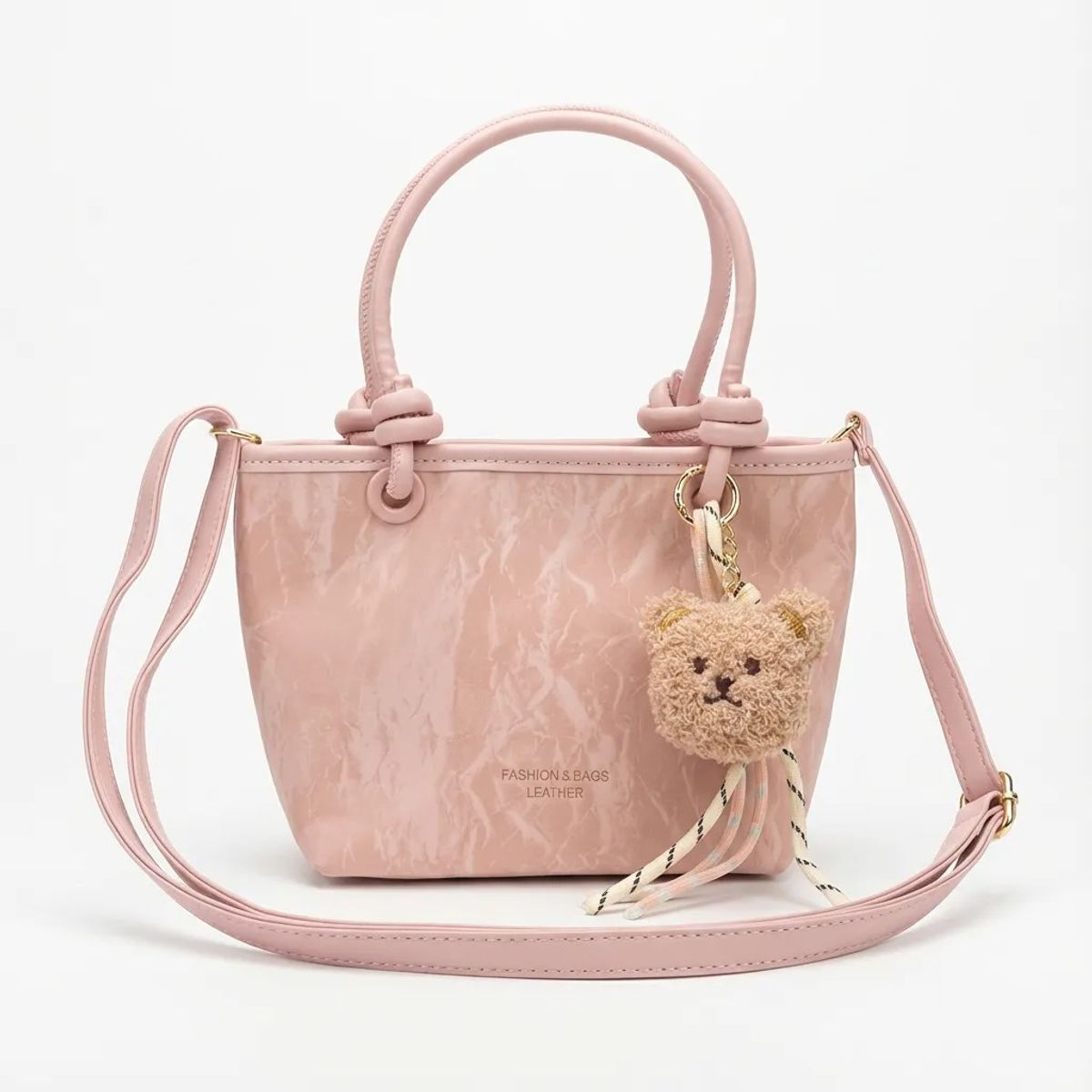 BOVINITA - Cartera Mujer Bandolera Rosa Ecocuero Colgante Oso Handbag
