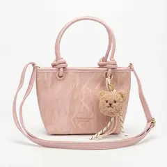 BOVINITA - Cartera Mujer Bandolera Rosa Ecocuero Colgante Oso Handbag