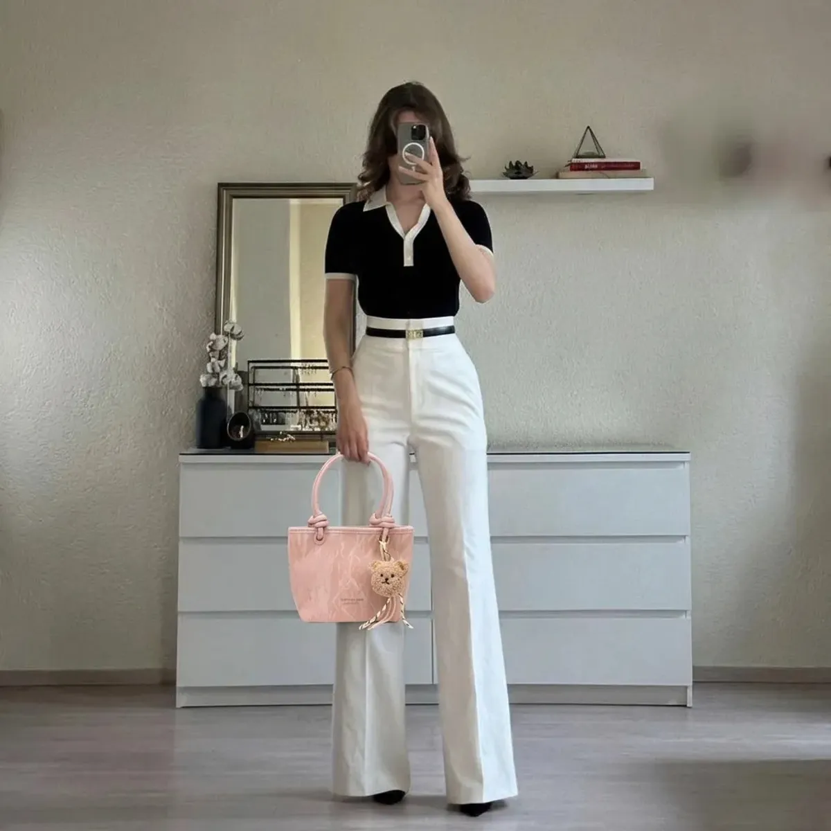 BOVINITA - Cartera Mujer Bandolera Rosa Ecocuero Colgante Oso Handbag