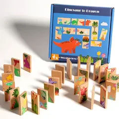 GENERICO - ROMPECABEZA DOMINO DINOSAURIO MADERA MONTESSORI NIÑOS
