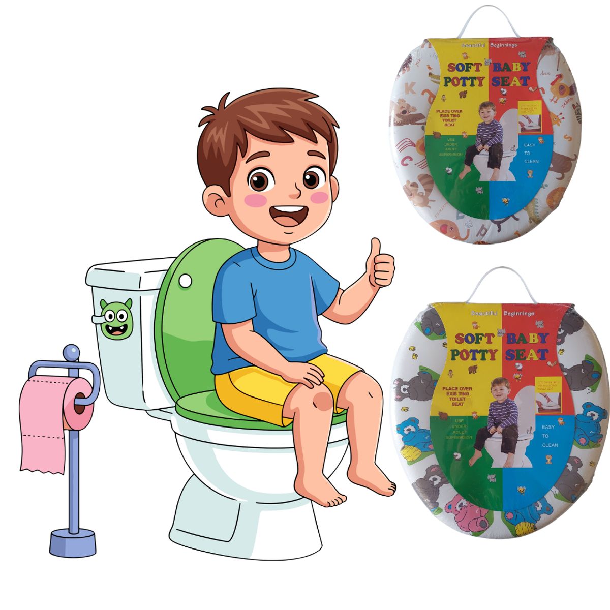 GENERICO - Adaptador Para Wc Infantil Suave Y Acolchado Blanco Animales
