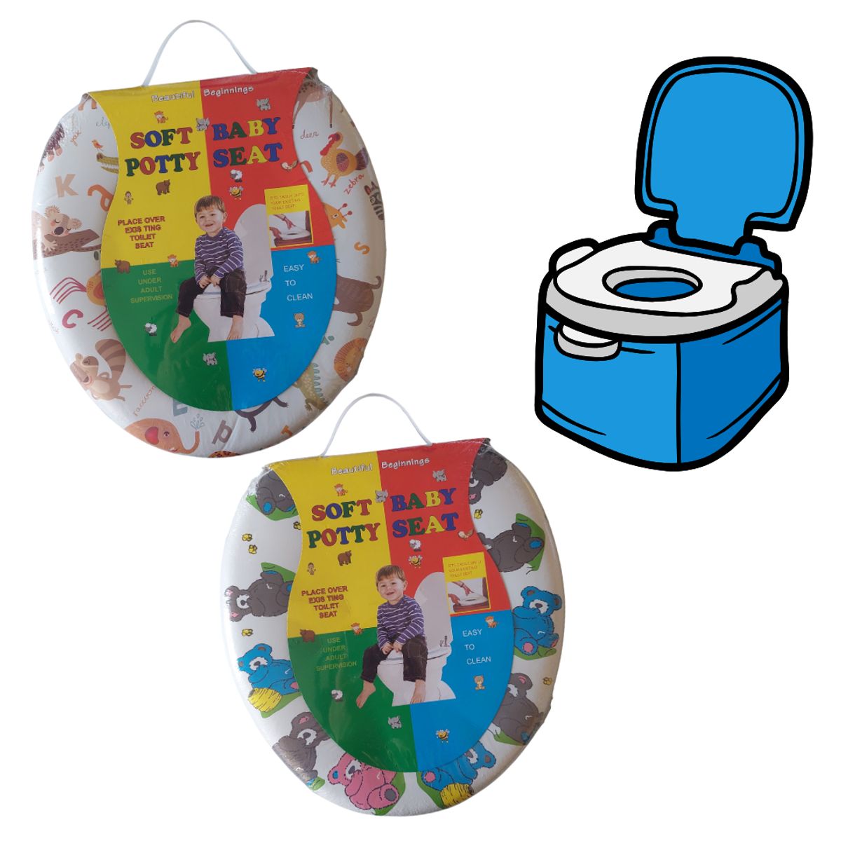 GENERICO - Adaptador Para Wc Infantil Suave Y Acolchado Blanco Animales