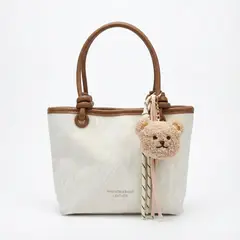 BOVINITA - Cartera Mujer Bandolera Tote Beige Colgante Oso Kawai Casual