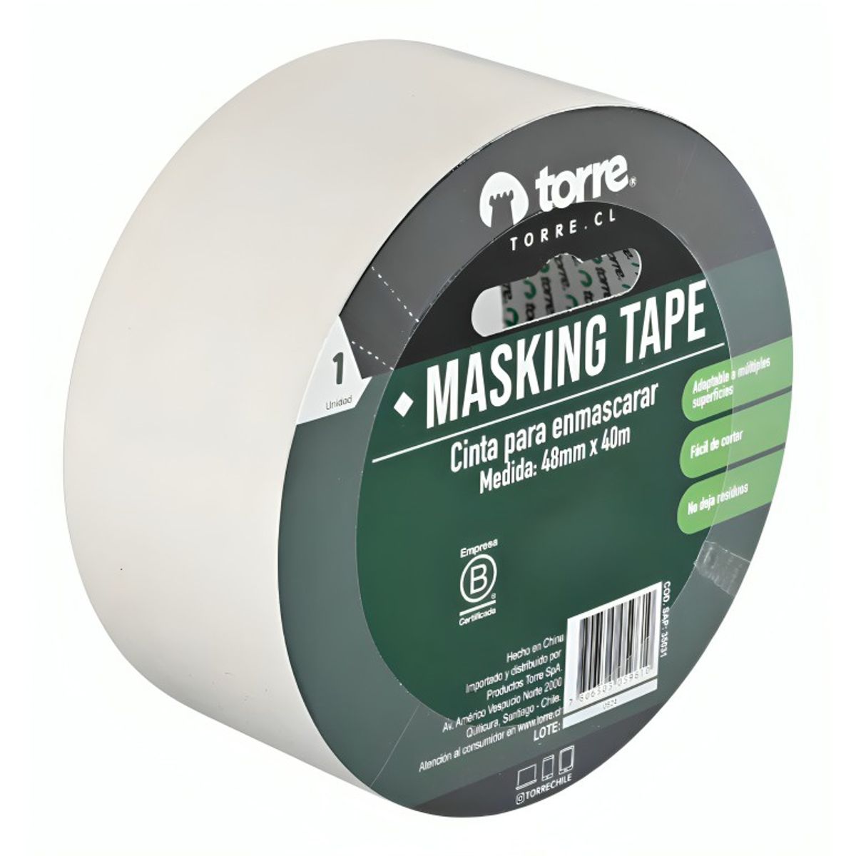 TORRE - Pack 3 Cinta Masking Tape Crema 36mm x40m  Torre