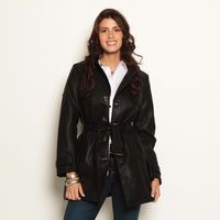 TRENCH MANGA LARGA CON CAPUCHA CUERO ECOLOGICO