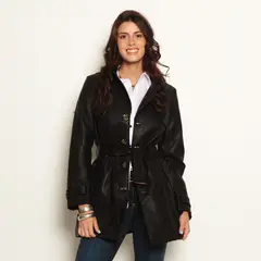 WADOS - TRENCH MANGA LARGA CON CAPUCHA CUERO ECOLOGICO