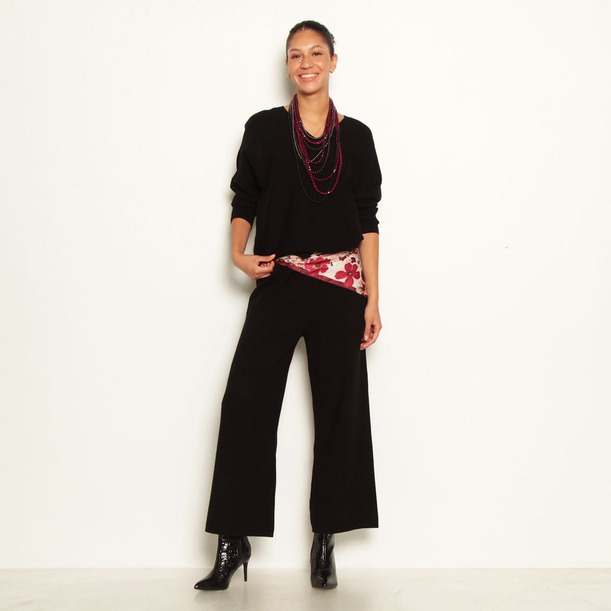 WADOS - CONJUNTO TEJIDO SWEATER Y PANTALON WIDE LEG TIRO ALTO PRETINA ELASTICA