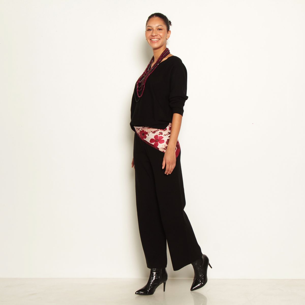 WADOS - CONJUNTO TEJIDO SWEATER Y PANTALON WIDE LEG TIRO ALTO PRETINA ELASTICA