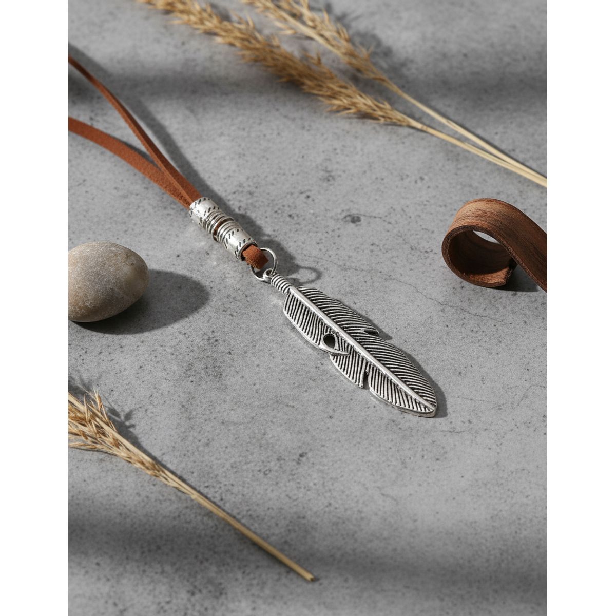 GENERICO - Collar De Cuero Pluma Silver Space Hombre Mujer Moda
