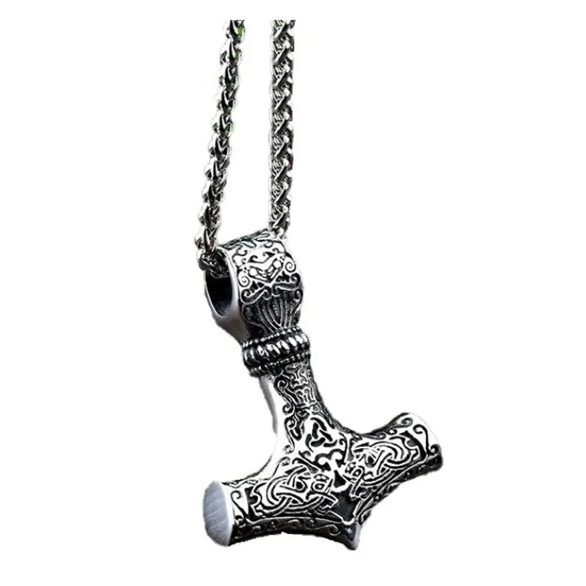 GENERICO - Collar Vikingo Martillo Acero Royal Madriz Space Silver