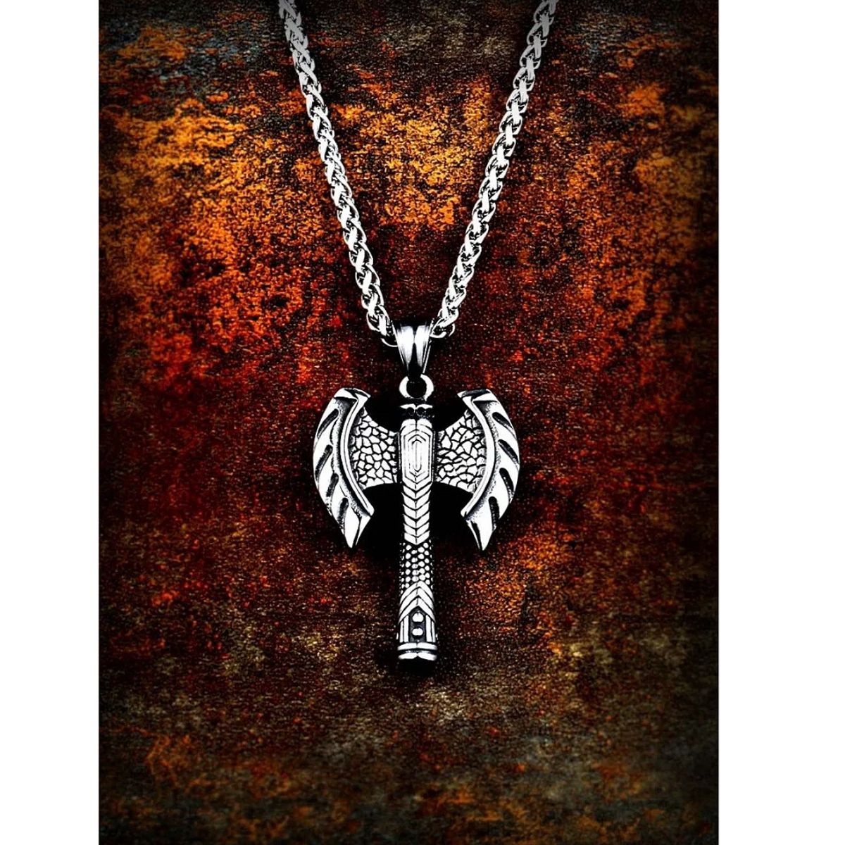 GENERICO - Collar Acero Silver Vikingo Doble Filo Hombre
