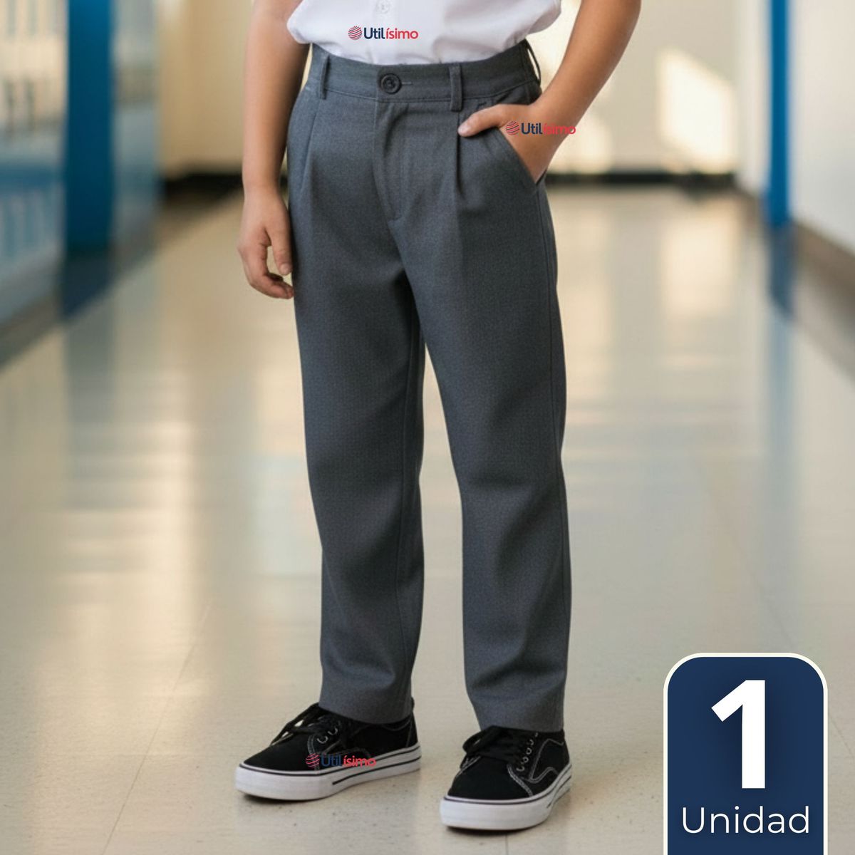 UTILISIMO - Pantalón Escolar Colegio Clásico Gris Niño Juvenil